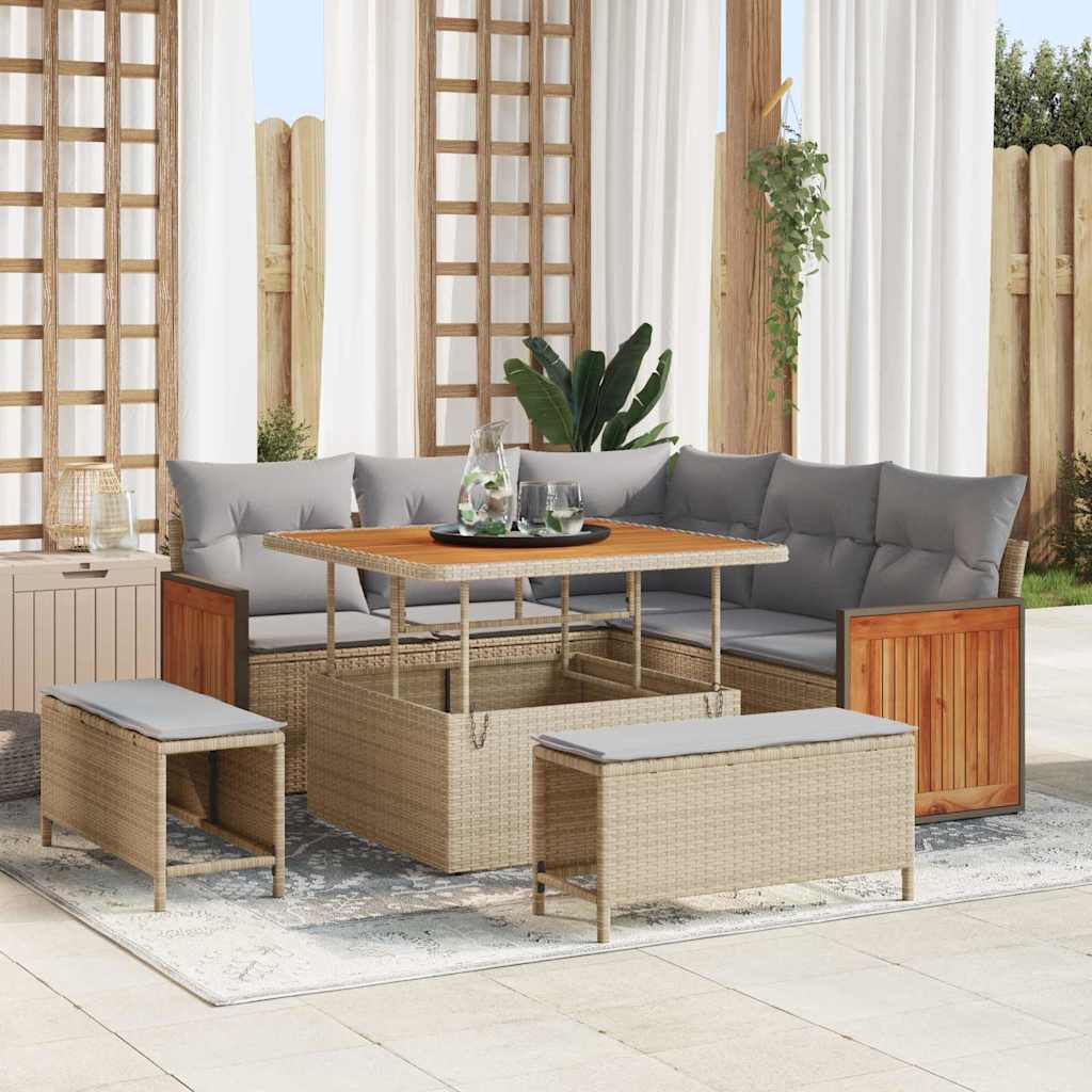 Set Divano da Giardino 9 pcs Beige e Grigio Chiaro polyrattan | homemem39