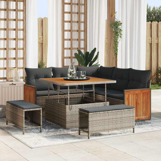 Set Divano da Giardino 8 pcs Grigio Grigio scuro polyrattan