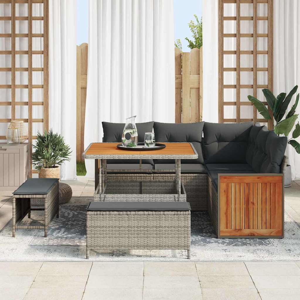 Set Divano da Giardino 8 pcs Grigio Grigio scuro polyrattan