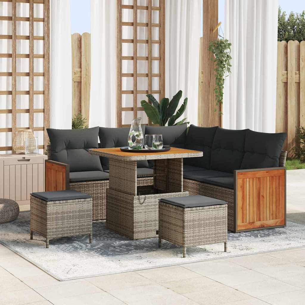Set Divano da Giardino con cuscino 9 pcs Grigio polyrattan | homemem39