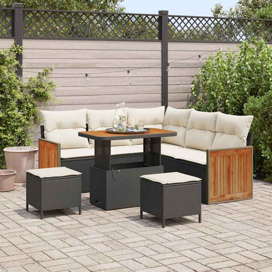 Set Divano da Giardino 9 pcs Nero e Crema polyrattan
