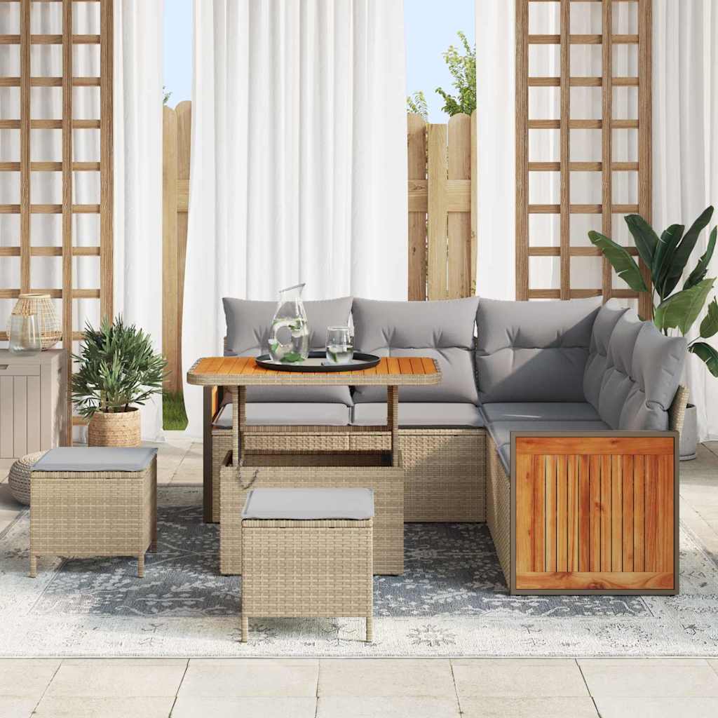 Set Divano da Giardino 9 pcs Beige e Grigio Chiaro polyrattan | homemem39