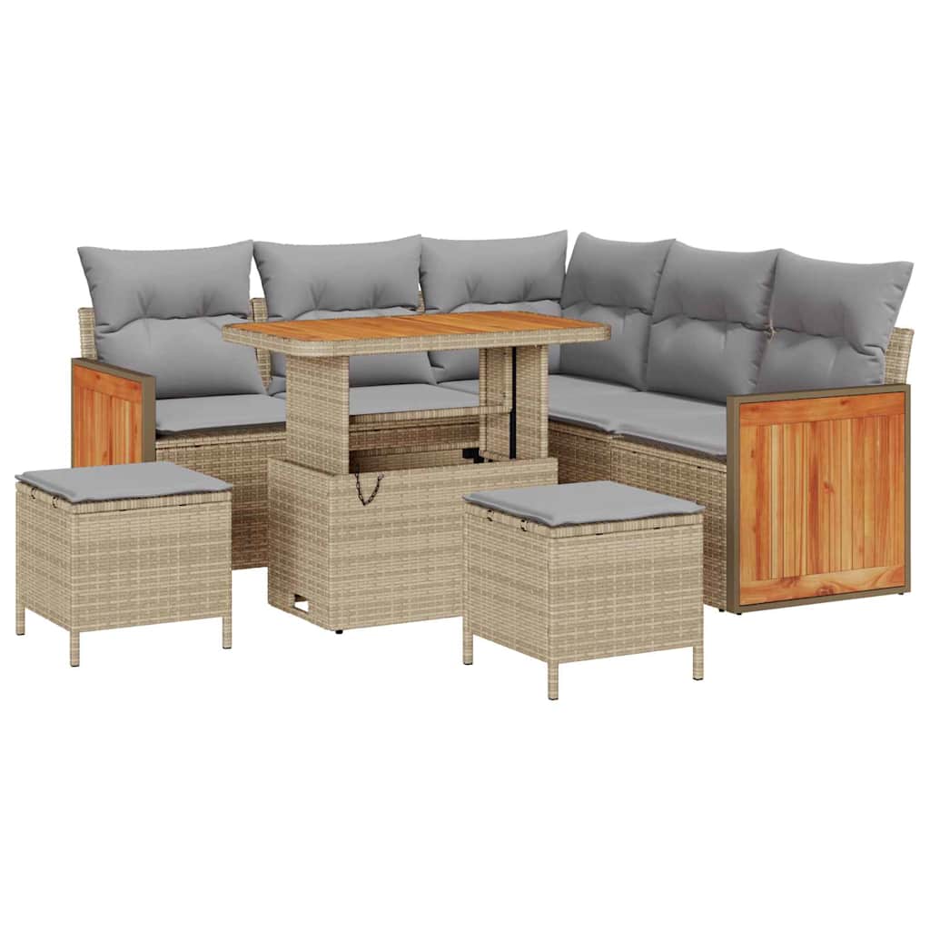 Set Divano da Giardino 9 pcs Beige e Grigio Chiaro polyrattan | homemem39