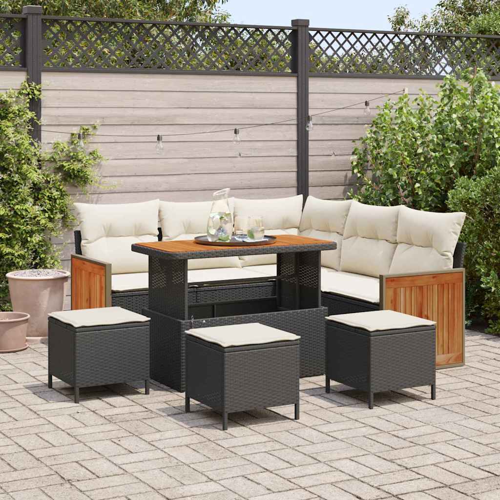 Set Divano da Giardino 9 pcs Nero e Crema polyrattan | homemem39