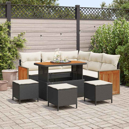 Set Divano da Giardino 9 pcs Nero e Crema polyrattan | homemem39
