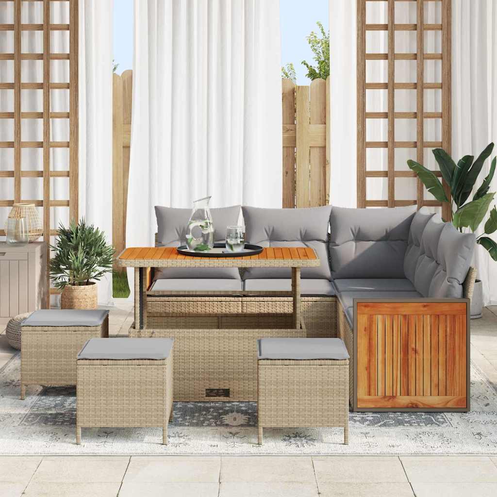 Set Divano da Giardino 9 pcs Beige e Grigio Chiaro polyrattan | homemem39