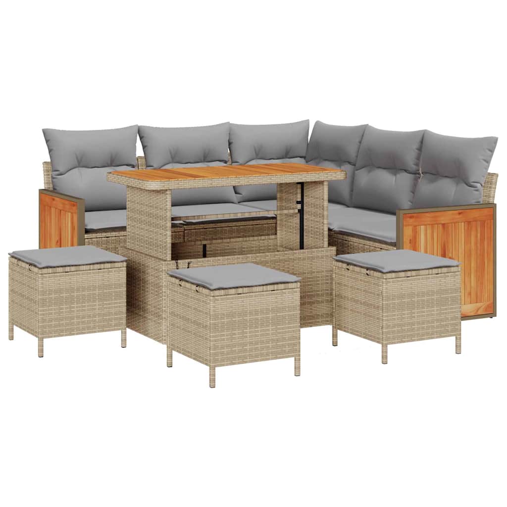 Set Divano da Giardino 9 pcs Beige e Grigio Chiaro polyrattan | homemem39