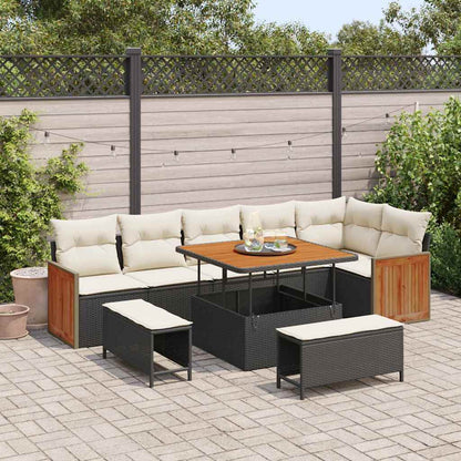 Set Divano da Giardino 11 pcs Nero e Crema polyrattan | homemem39