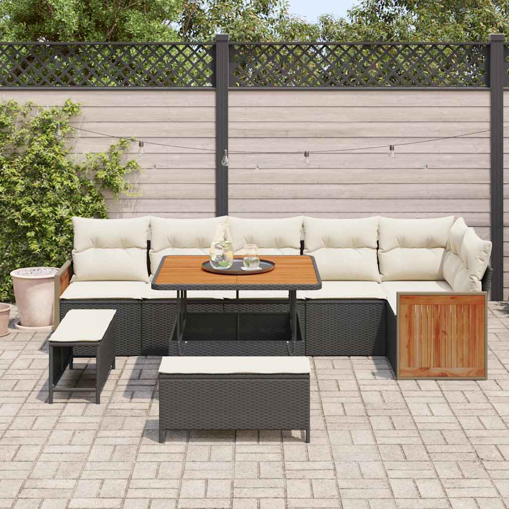 Set Divano da Giardino 11 pcs Nero e Crema polyrattan | homemem39