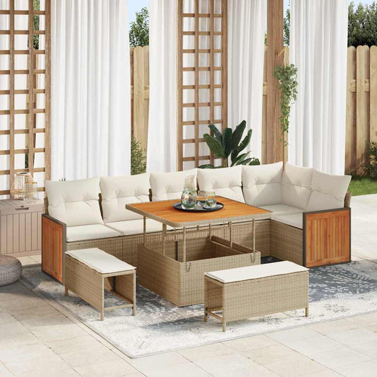 Set Divano da Giardino 11 pcs Beige e Crema polyrattan