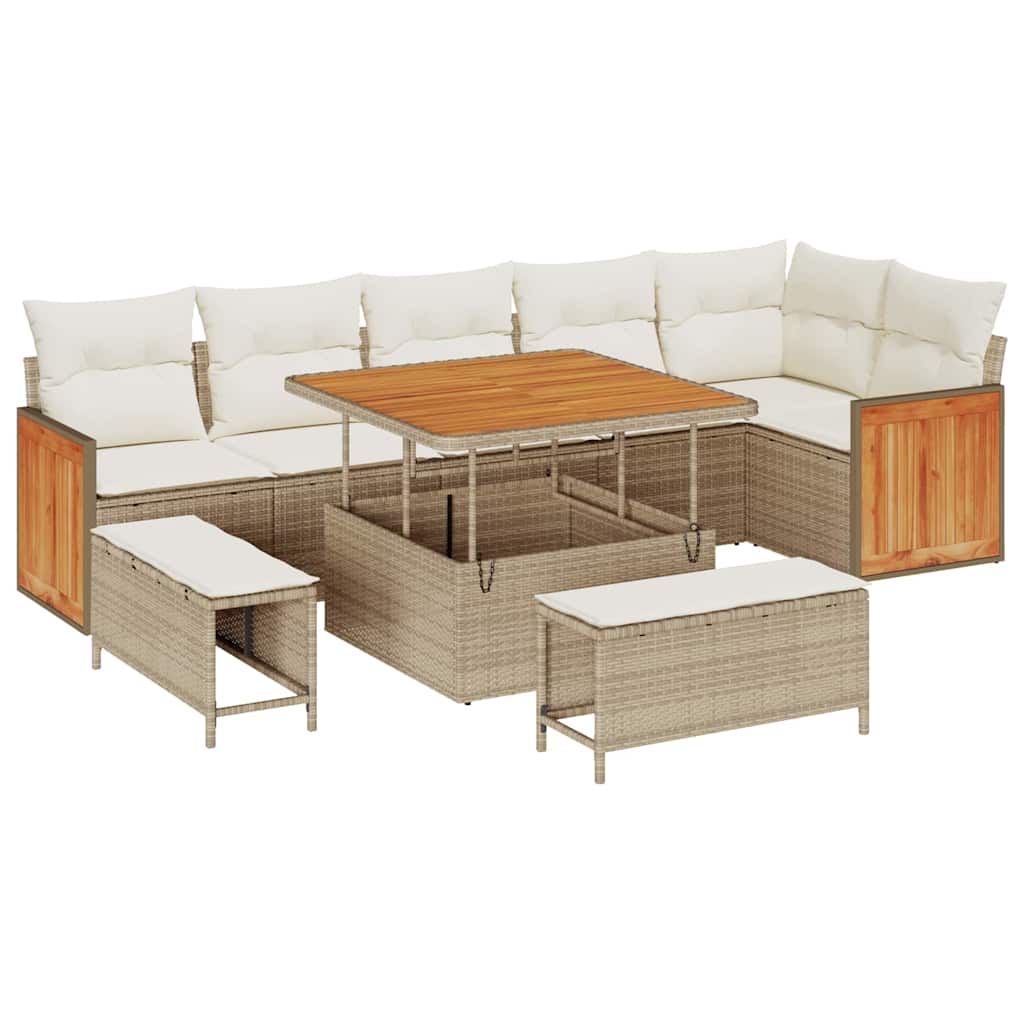 Set Divano da Giardino 11 pcs Beige e Crema polyrattan | homemem39
