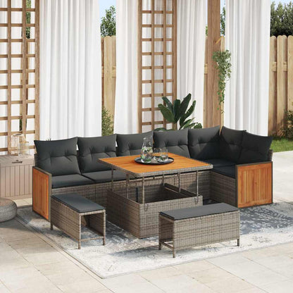 Set Divano da Giardino 9 pcs Grigio Grigio scuro polyrattan