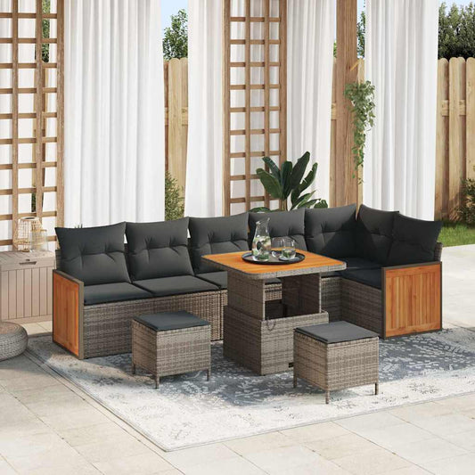 Set Divano da Giardino con cuscino 11 pcs Grigio polyrattan
