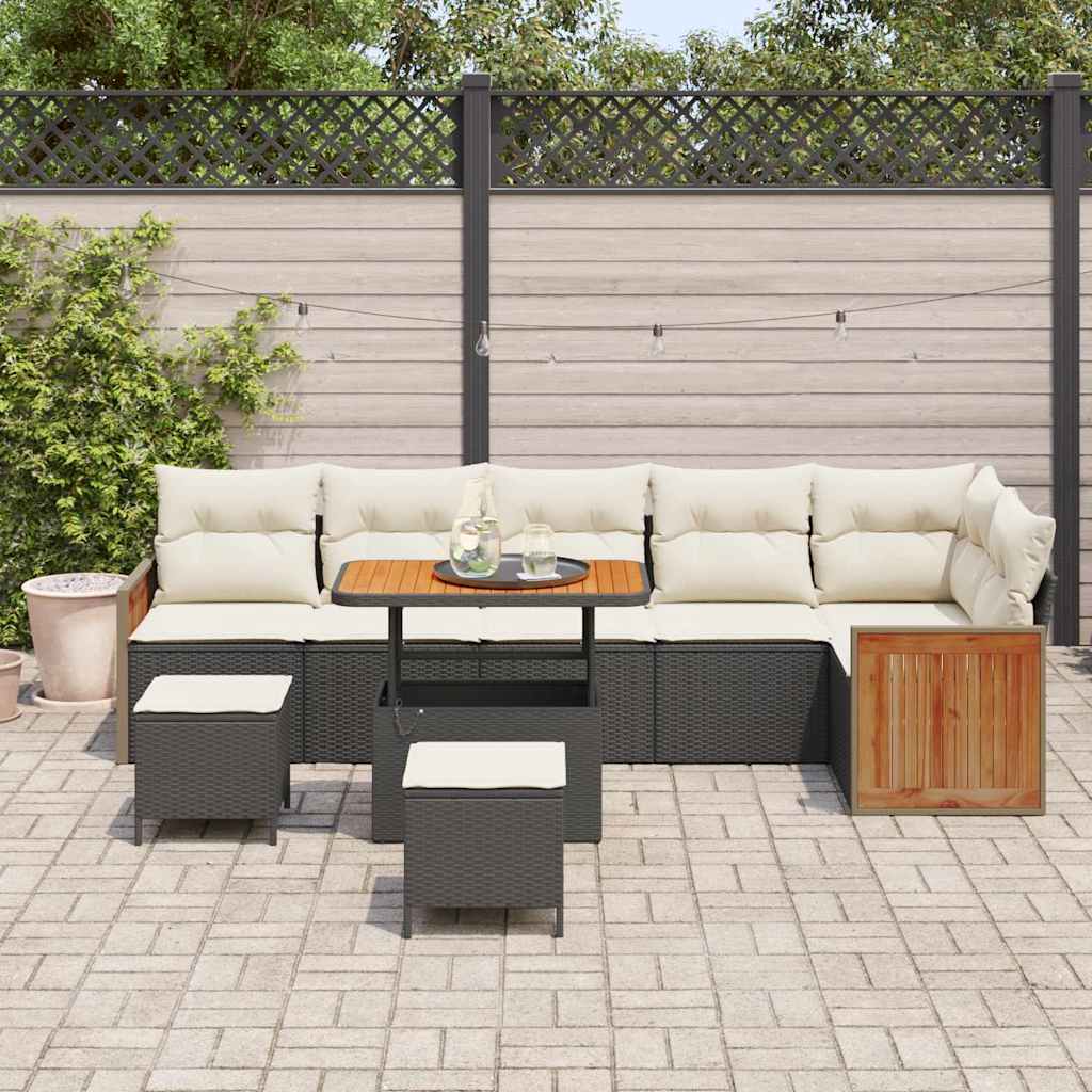 Set Divano da Giardino 11 pcs Nero e Crema polyrattan