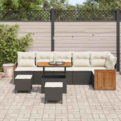 Set Divano da Giardino 11 pcs Nero e Crema polyrattan