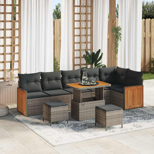 Set Divano da Giardino 9 pcs Grigio Grigio scuro polyrattan
