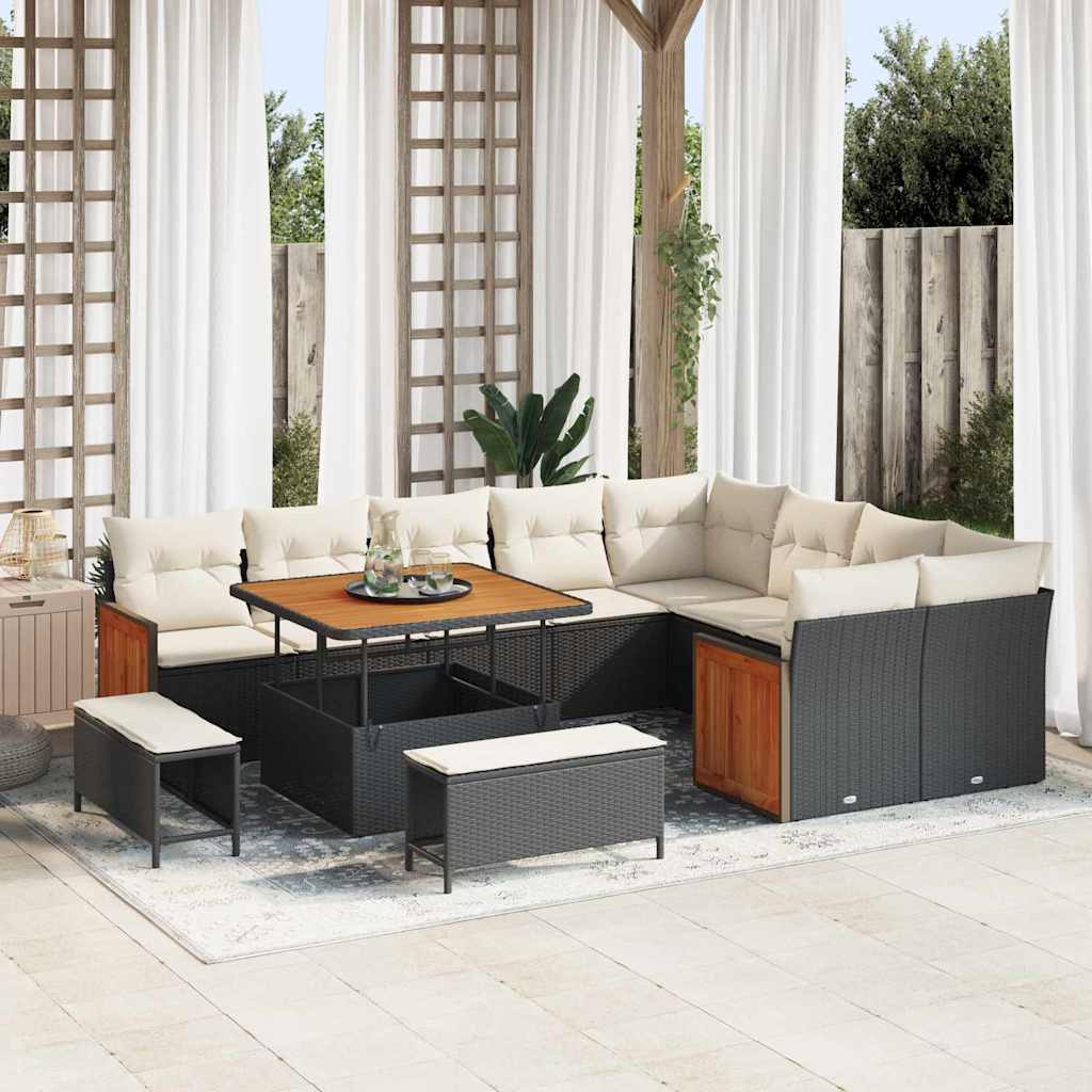 Set Divano da Giardino 13 pcs Nero e Crema polyrattan | homemem39