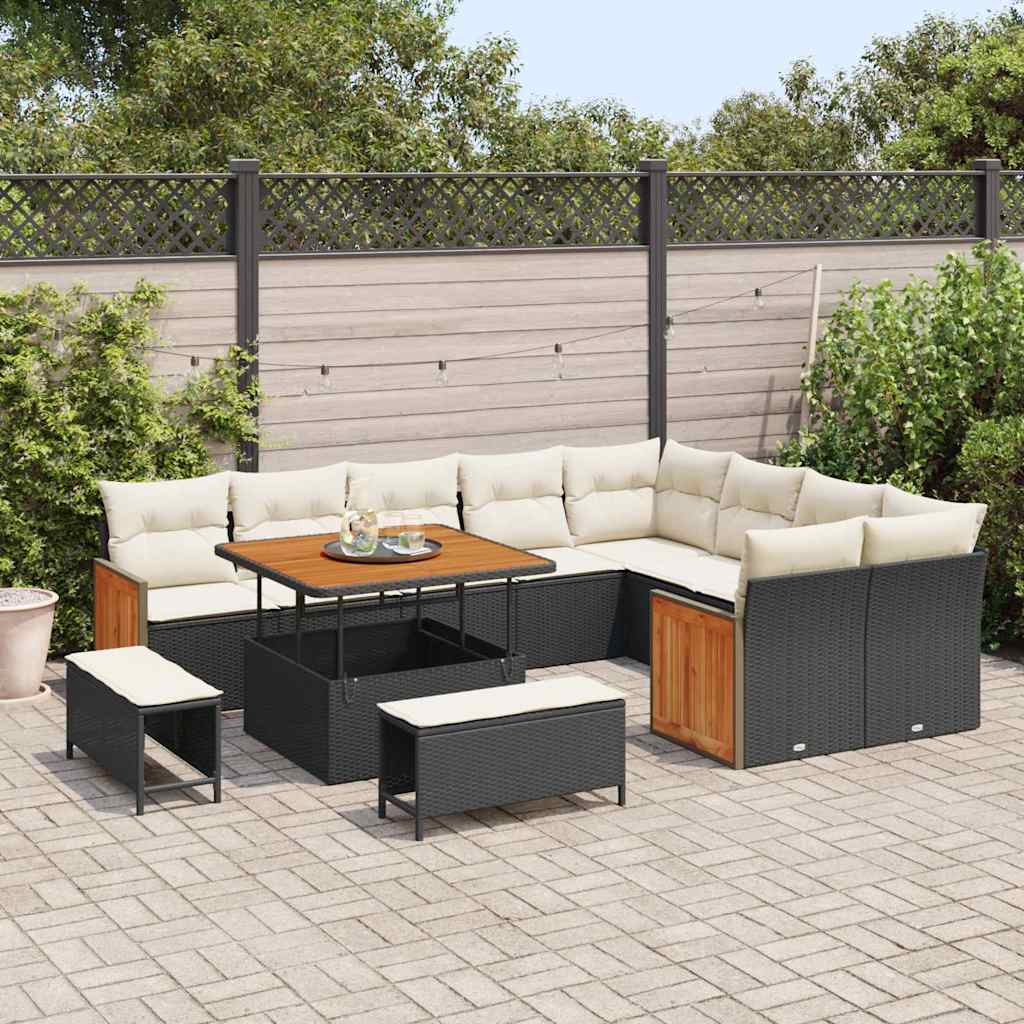 Set Divano da Giardino 13 pcs Nero e Crema polyrattan | homemem39
