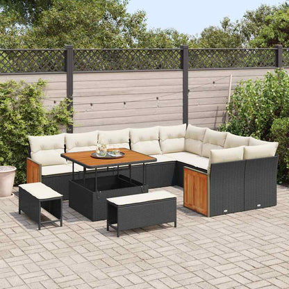 Set Divano da Giardino 13 pcs Nero e Crema polyrattan | homemem39