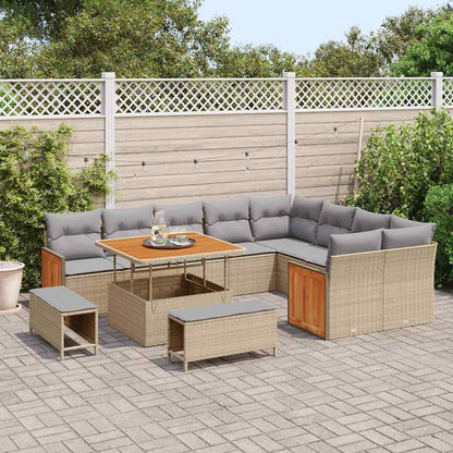 Set Divano da Giardino 13 pcs Beige e Grigio Chiaro polyrattan | homemem39