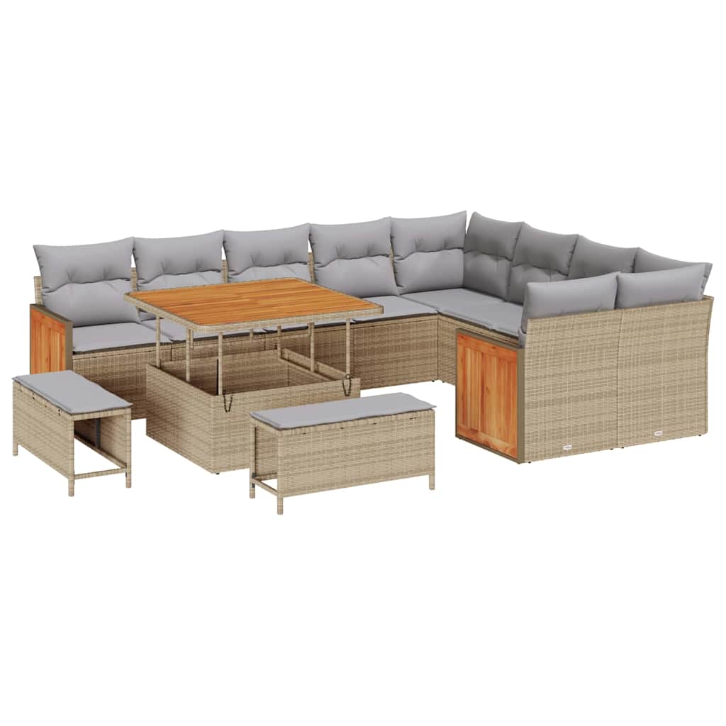 Set Divano da Giardino 13 pcs Beige e Grigio Chiaro polyrattan | homemem39