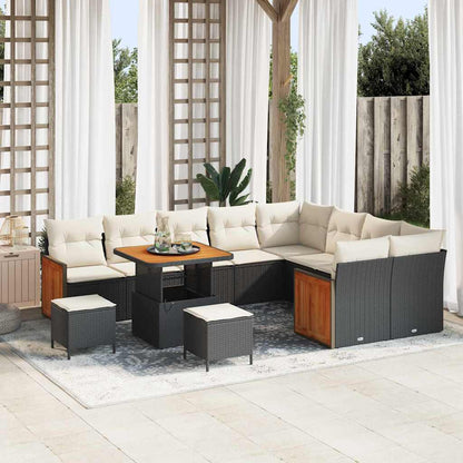 Set Divano da Giardino 13 pcs Nero e Crema polyrattan | homemem39