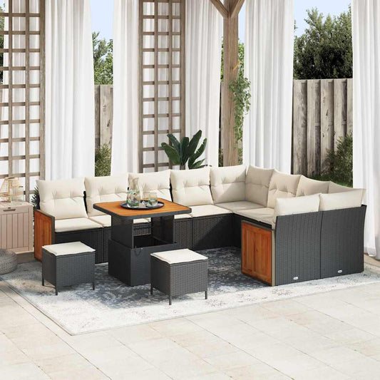 Set Divano da Giardino 13 pcs Nero e Crema polyrattan