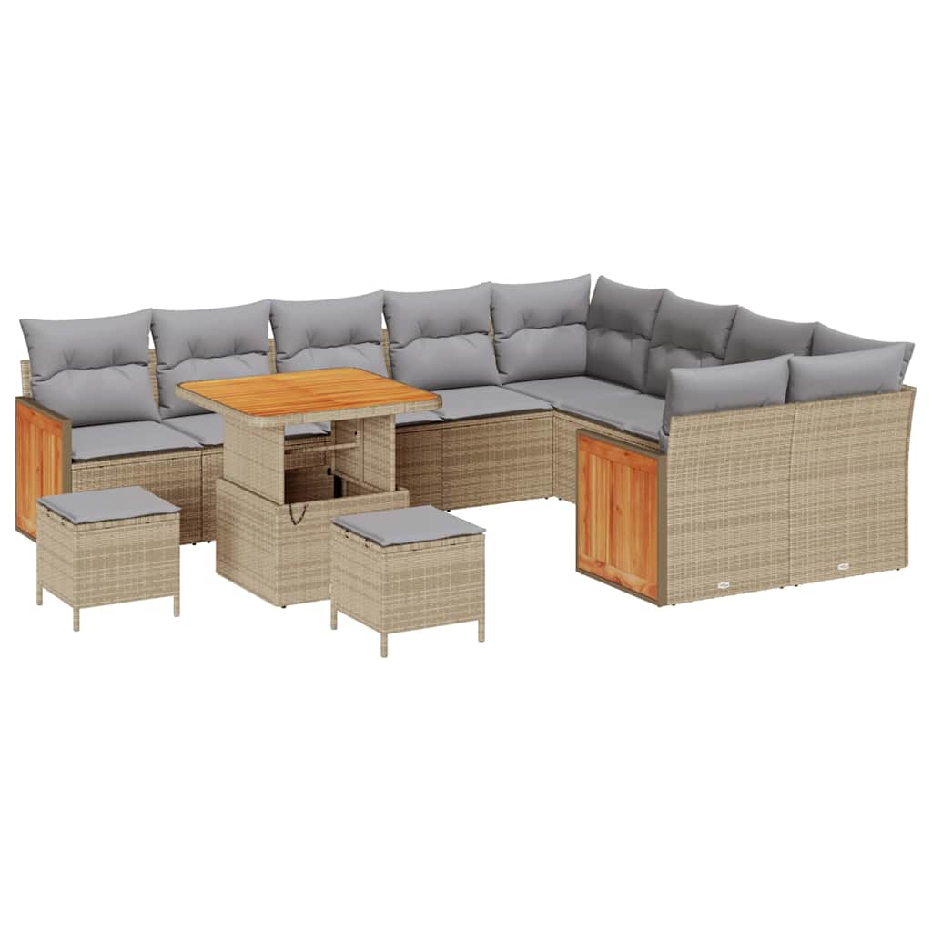 Set Divano da Giardino 13 pcs Beige e Grigio Chiaro polyrattan