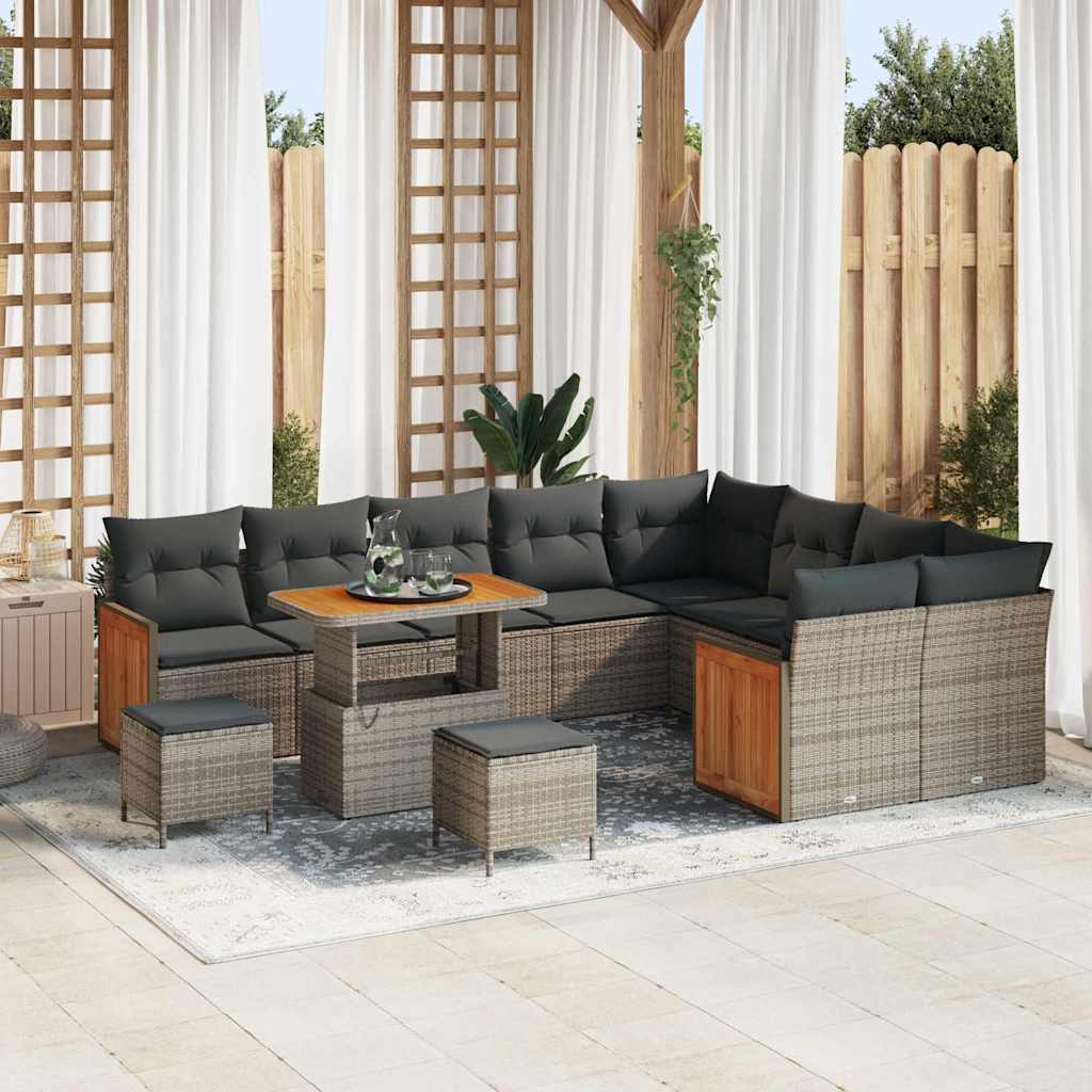 Set Divano da Giardino con cuscino 13 pcs Grigio polyrattan | homemem39