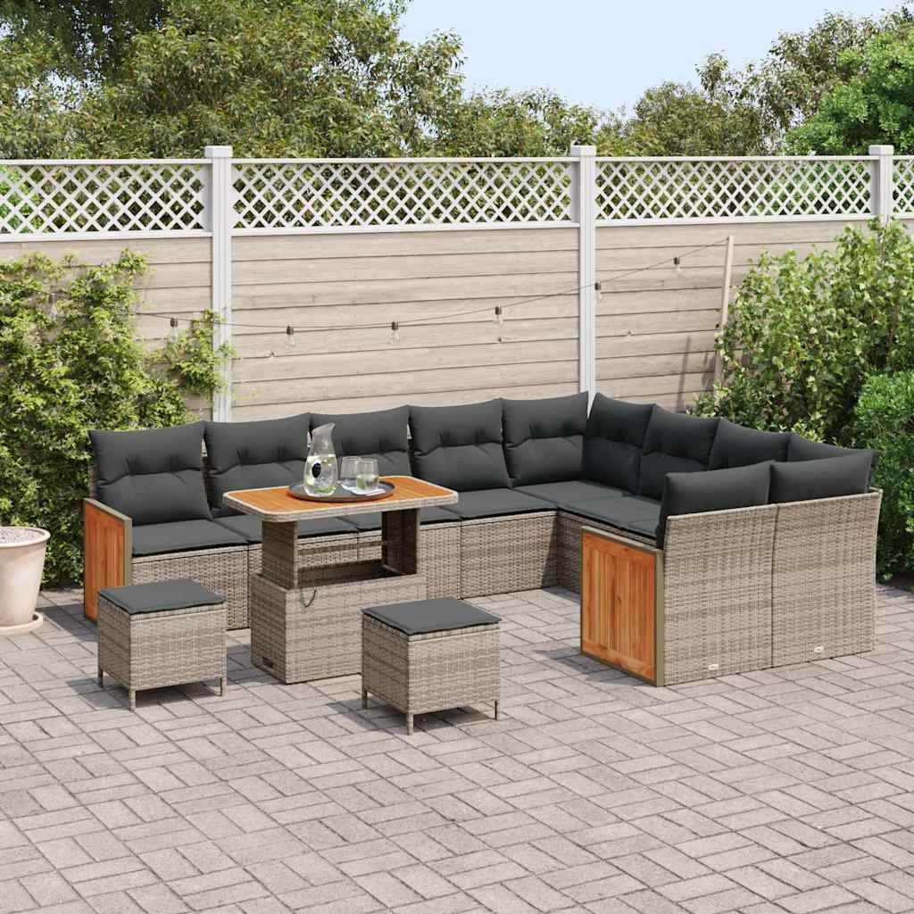Set Divano da Giardino con cuscino 13 pcs Grigio polyrattan | homemem39