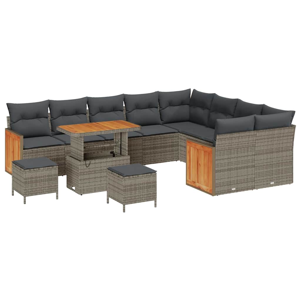 Set Divano da Giardino con cuscino 13 pcs Grigio polyrattan | homemem39