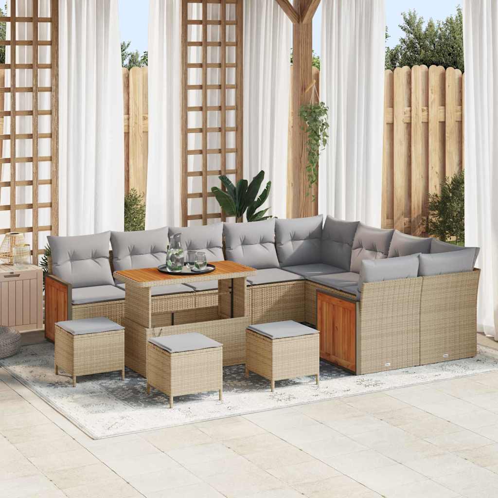 Set Divano da Giardino 14 pcs Beige e Grigio Chiaro polyrattan | homemem39