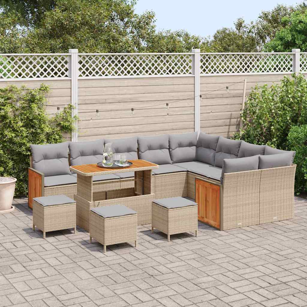 Set Divano da Giardino 14 pcs Beige e Grigio Chiaro polyrattan | homemem39
