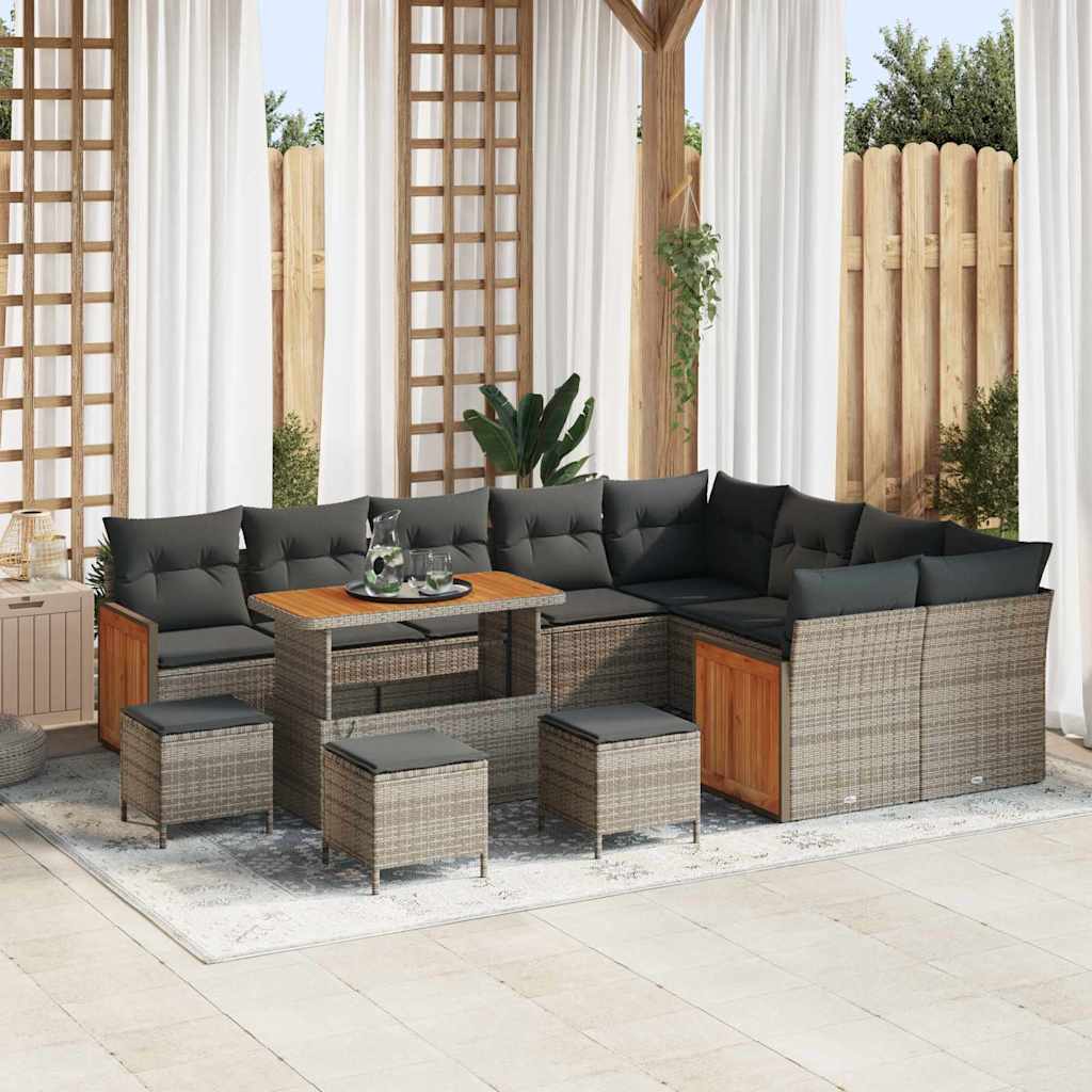 Set Divano da Giardino con cuscino 14 pcs Grigio polyrattan | homemem39