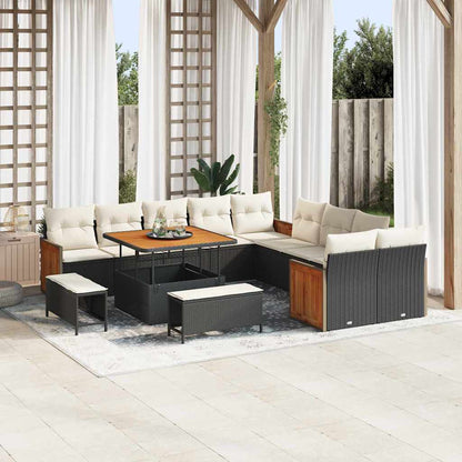 Set Divano da Giardino 13 pcs Nero e Crema 100 x 100 x 71 cm