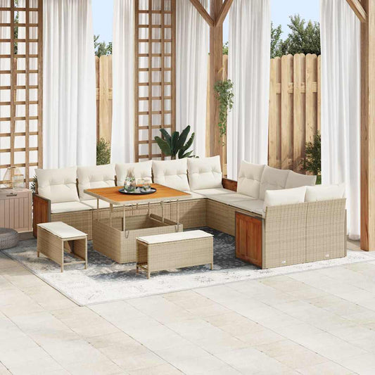 Set Divano da Giardino 17 pcs Beige e Crema polyrattan