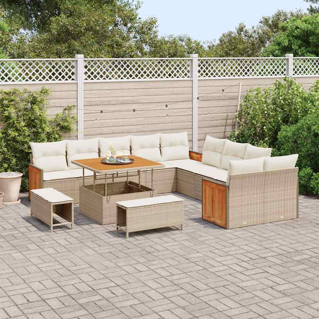 Set Divano da Giardino 17 pcs Beige e Crema polyrattan | homemem39