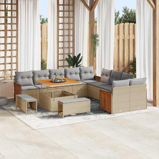 Set Divano da Giardino 13 pcs Beige e Grigio Chiaro