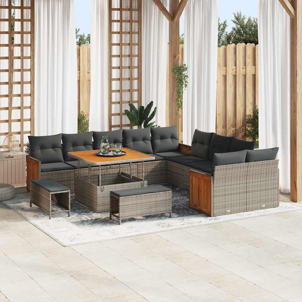 Set Divano da Giardino con cuscino 17 pcs Grigio polyrattan | homemem39