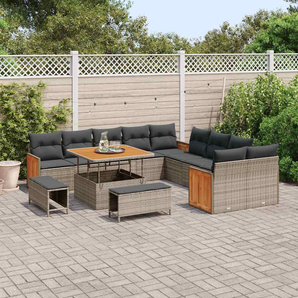 Set Divano da Giardino con cuscino 17 pcs Grigio polyrattan | homemem39