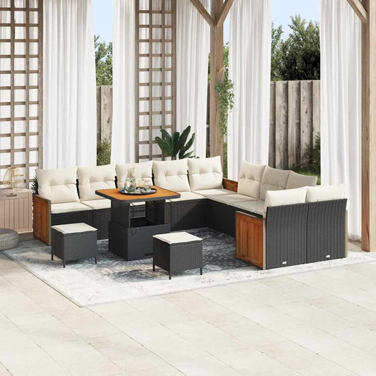 Set Divano da Giardino 13 pcs Nero e Crema 80 x 80 x 71 cm