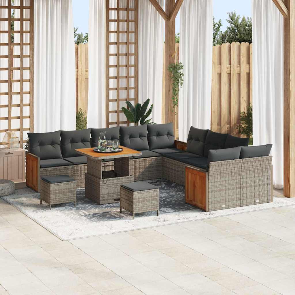 Set Divano da Giardino con cuscino 17 pcs Grigio polyrattan | homemem39