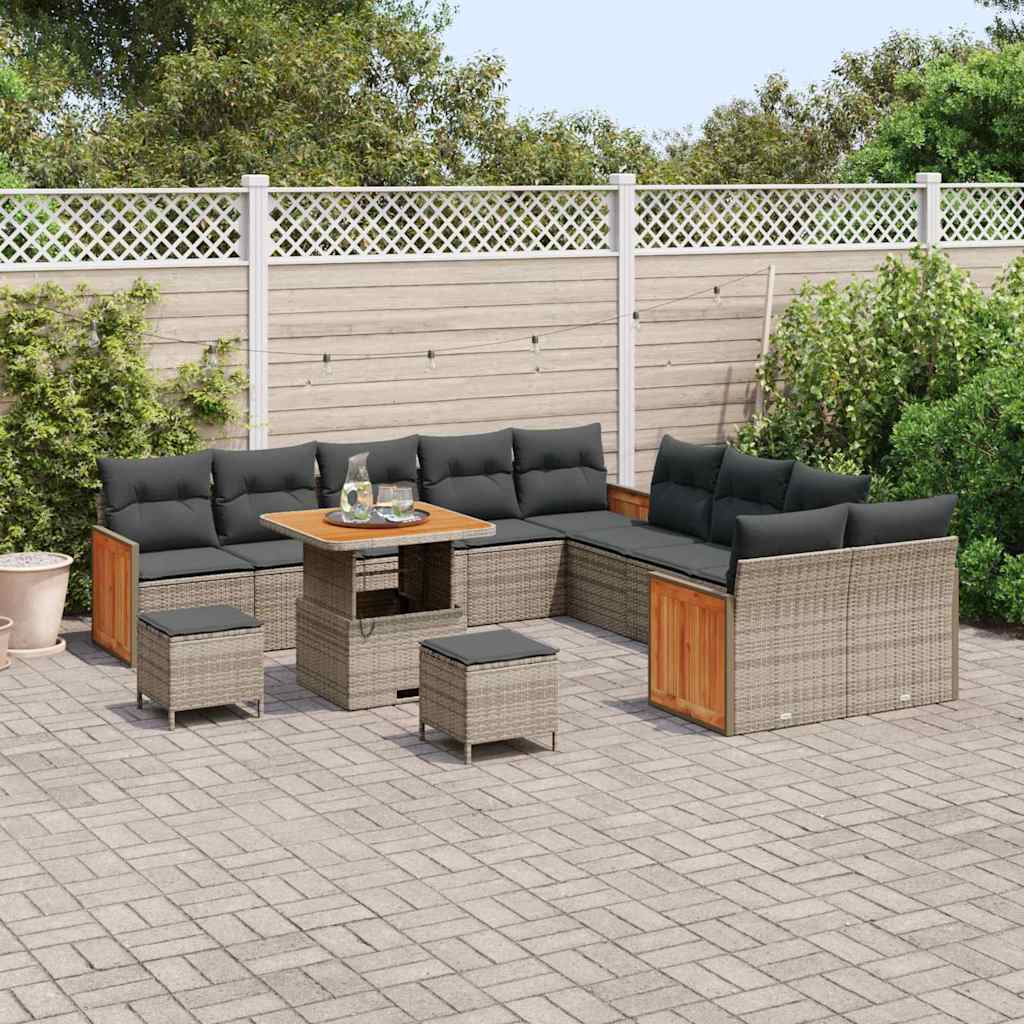 Set Divano da Giardino con cuscino 17 pcs Grigio polyrattan | homemem39