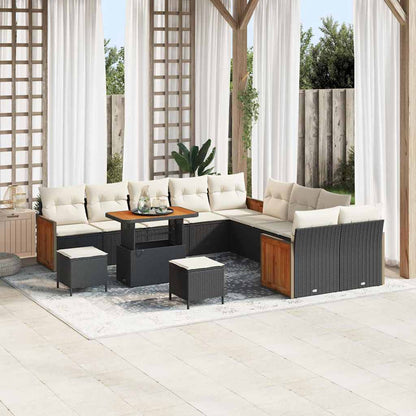 Set Divano da Giardino 13 pcs Nero e Crema 90 x 55 x 71 cm