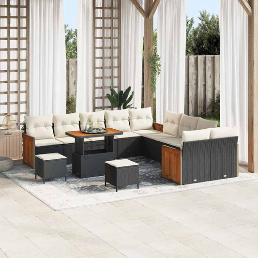 Set Divano da Giardino 13 pcs Nero e Crema 90 x 55 x 71 cm