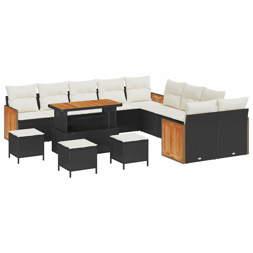 Set Divano da Giardino 18 pcs Nero e Crema polyrattan | homemem39