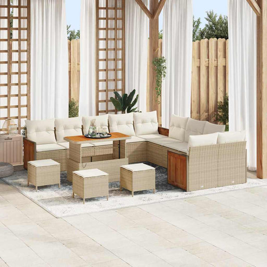 Set Divano da Giardino 14 pcs Beige e Crema 110 x 55 x 71 cm