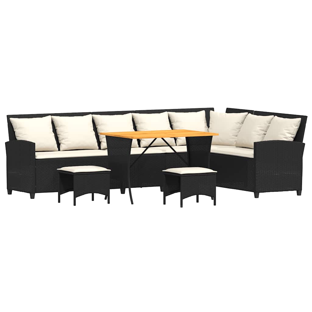 Set Divani da Giardino 4 pz con Cuscini Forma L Polyrattan Nero | homemem39