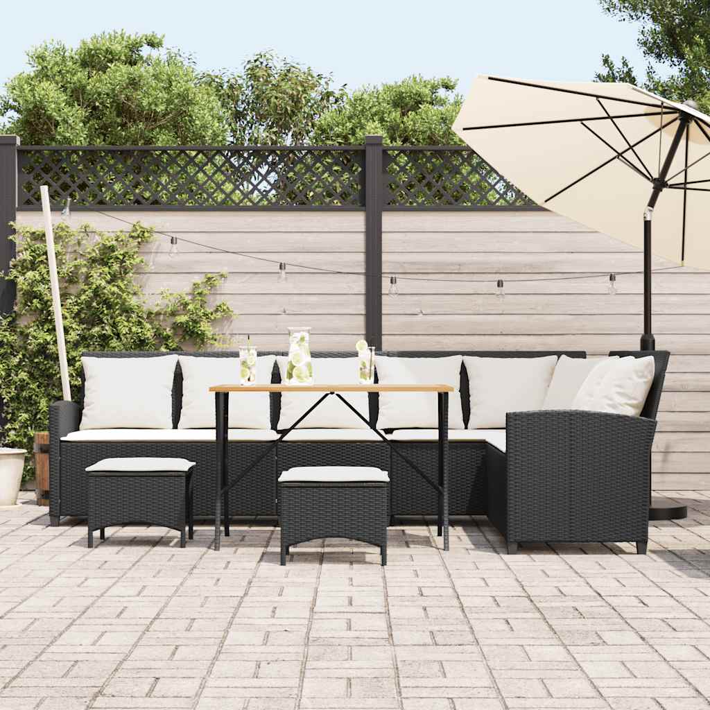 Set Divani da Giardino 4 pz con Cuscini Forma L Polyrattan Nero | homemem39