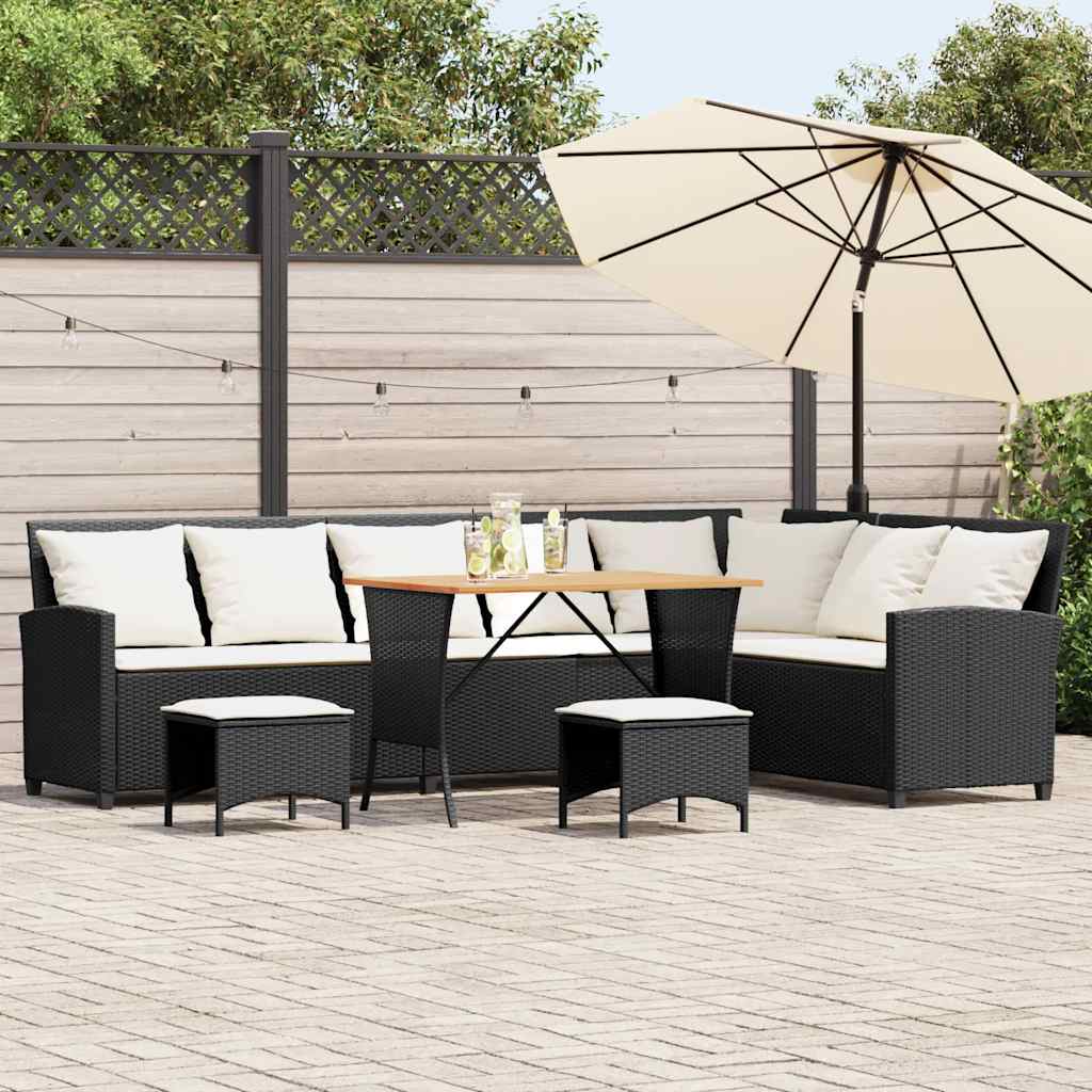 Set Divani da Giardino 4 pz con Cuscini Forma L Polyrattan Nero | homemem39